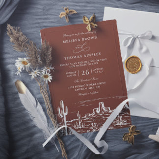 Convite Boho Minimalist Terracotta Western QR Code Wedding