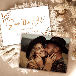 Convite Boho Minimalista Foto Laranja Floral Casamento