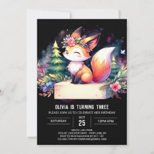 Convite Boho Minimalista Fox Birthday digital