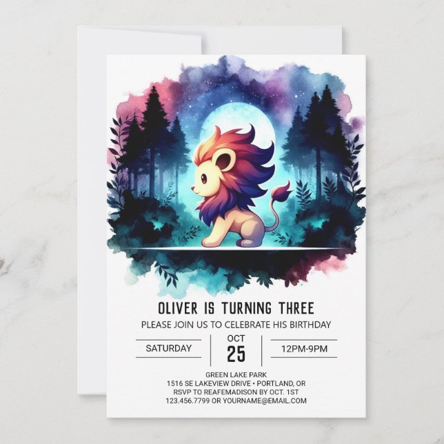 Convite Boho Minimalista Lion Birthday (Frente)