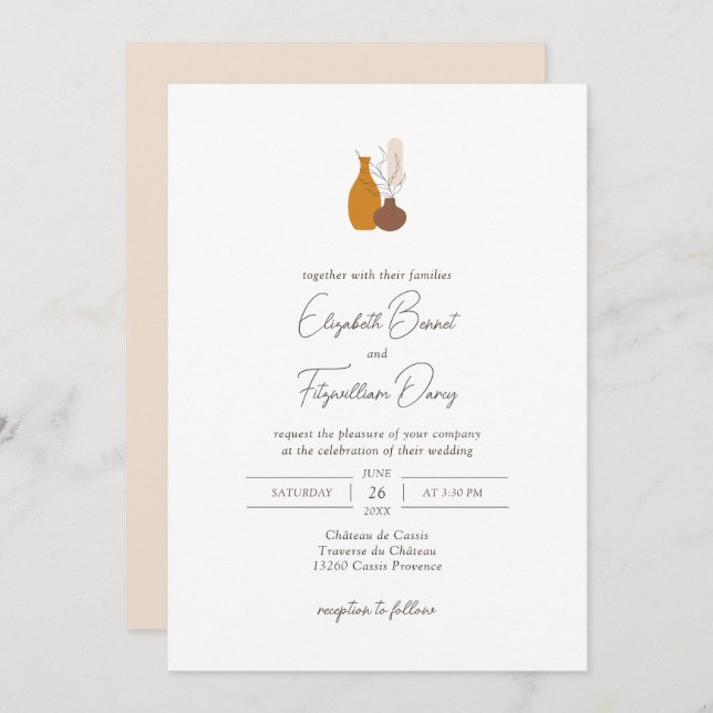Convite Boho Minimalista Vases Wedding (Frente/Verso)
