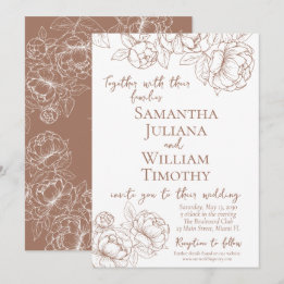 Convite Boho Mocha Mousse Casamento Moderno Elegante Flora