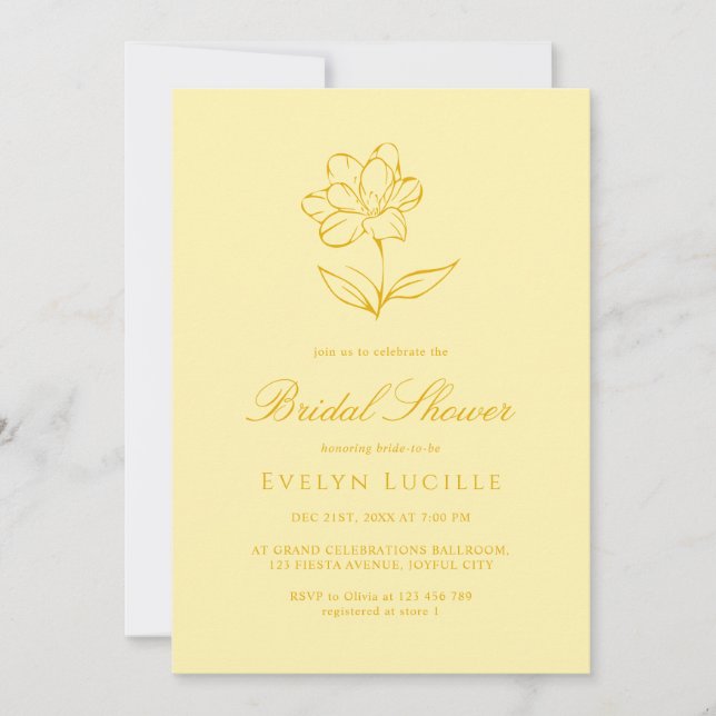 Convite Boho Modern Butter Yellow Elegant Bridal Shower (Frente)