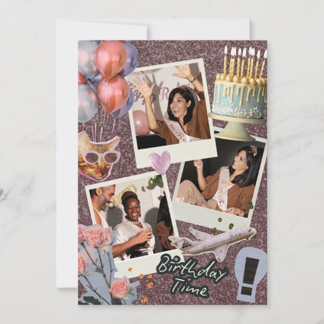 Convite Boho Modern Custom Photo Collage Birthday (Frente)