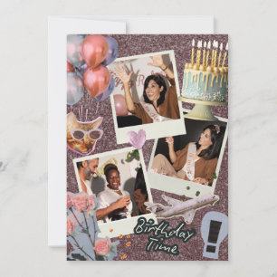 Convite Boho Modern Custom Photo Collage Birthday