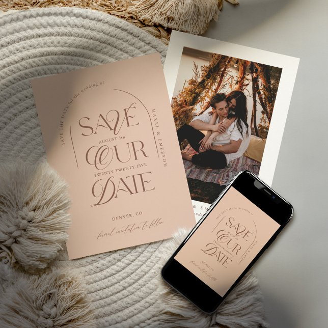 Convite Boho Modern Minimalist Arch Photo Save the Date (B (Criador carregado)