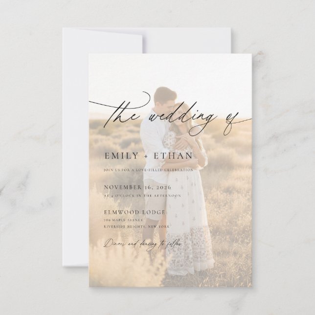 Convite Boho Modern Vellum Overlay Photo QR Code Wedding  (Frente)