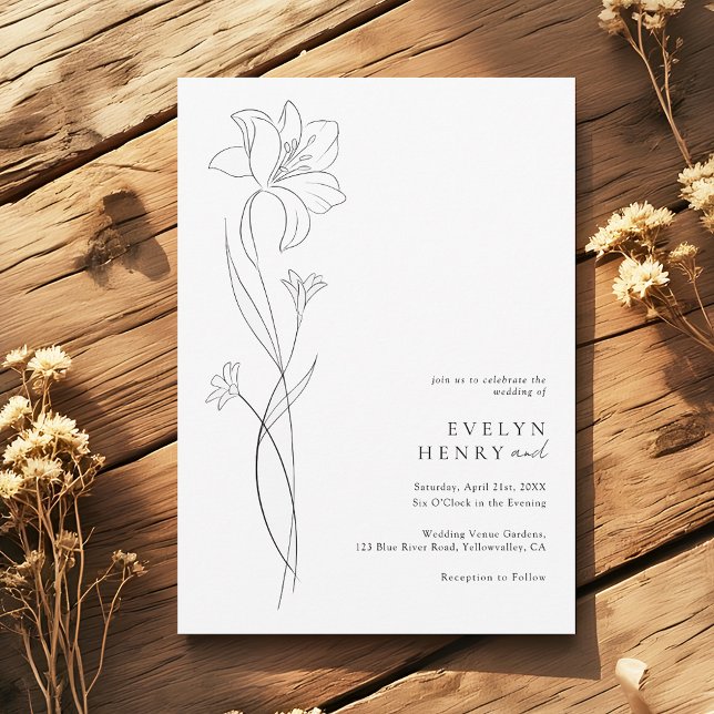 Convite Boho Modern Wildflower Drawing Line Art Wedding (Criador carregado)