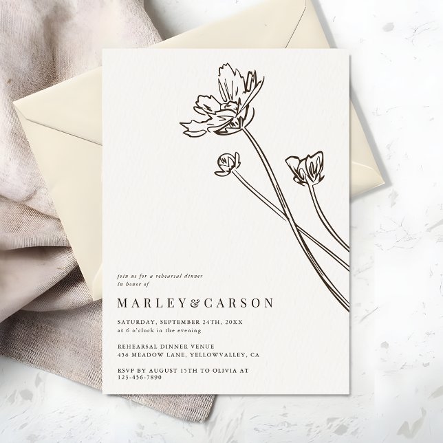 Convite Boho Modern Wildflower Wedding Rehearsal Dinner (Criador carregado)