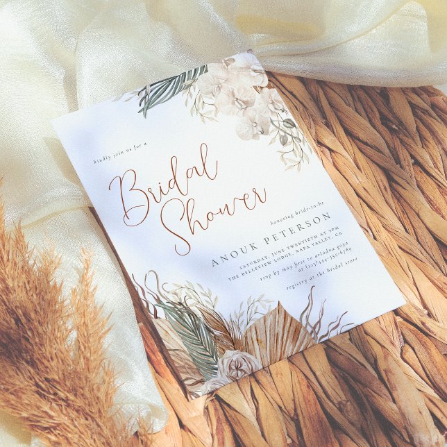 Convite Boho Moderno Chá de Bebê de Grama de Pampas de Ter (Criador carregado)