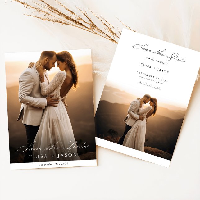 Convite Boho Moderno Mínimo Foto Vertical Salva a Data (Criador carregado)