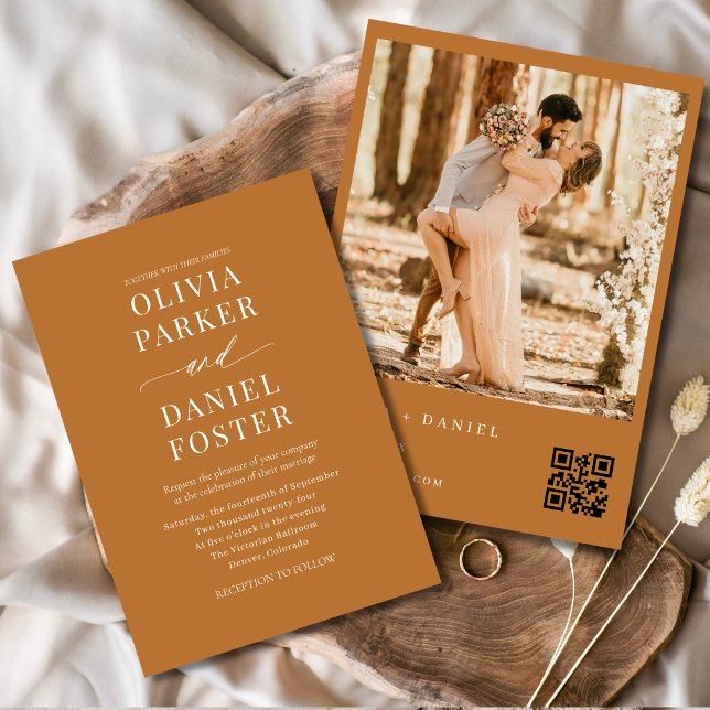 Convite Boho Moderno QR Code Elegante Casamento de Fotos (Criador carregado)