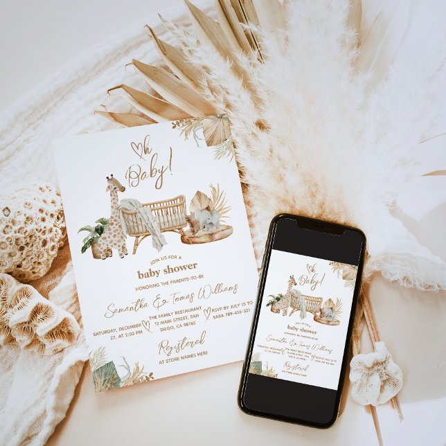 Convite Boho Moderno Sexo Cardíaco Chá de fraldas Neutro (Criador carregado)