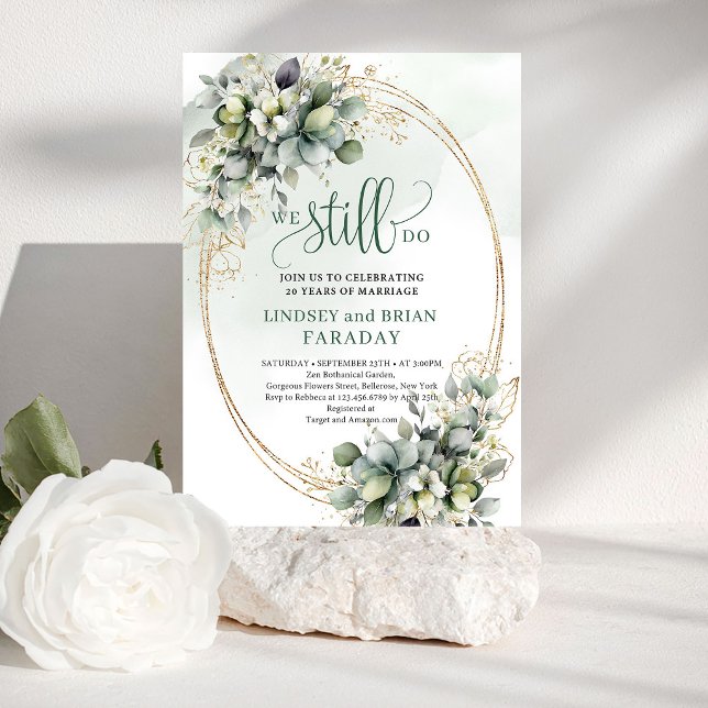 Convite Boho Moderno Verde e Dourado Nós Ainda Fazemos Con (Modern Boho Green and Gold We Still Do Invite)