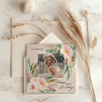 Boho natural feminino moderno floral foto aniversá