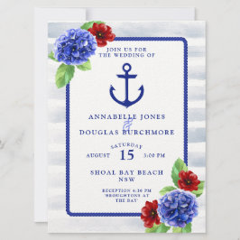 Convite Boho Náutico Blue Floral Watercolor Casamento