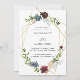 Convite Boho Navy & floral simples verde 