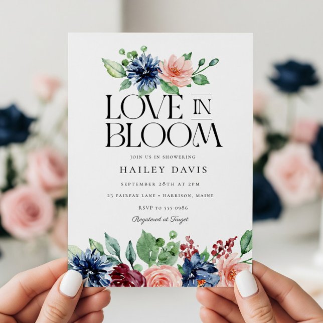 Convite Boho Navy Pink Floral Love in Bloom Bridal Shower (Criador carregado)