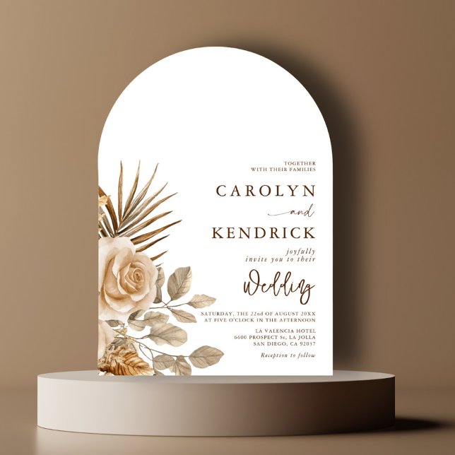 Convite Boho Neutral Acentos Florais Elegante Casamento (Criador carregado)