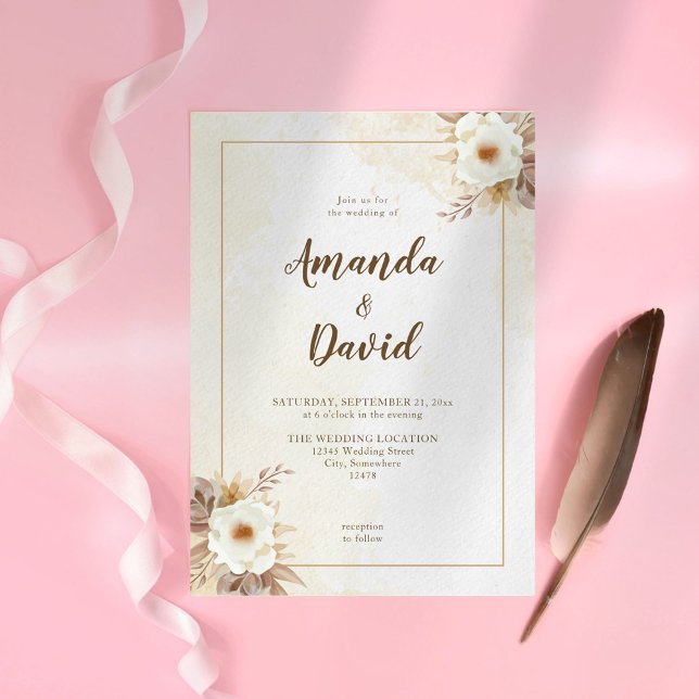 Convite Boho Neutral Floral Wedding (Criador carregado)