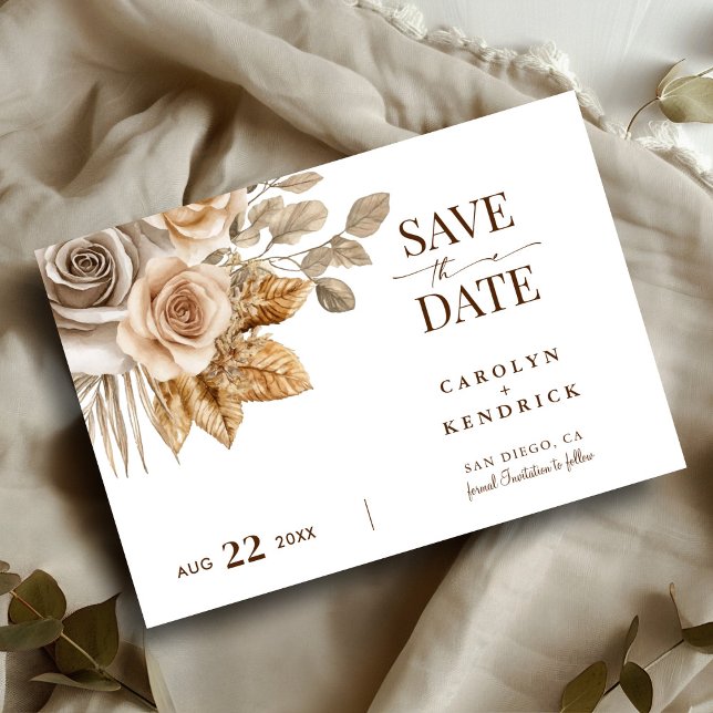 Convite Boho Neutral Floral Weding The Date Card (Criador carregado)