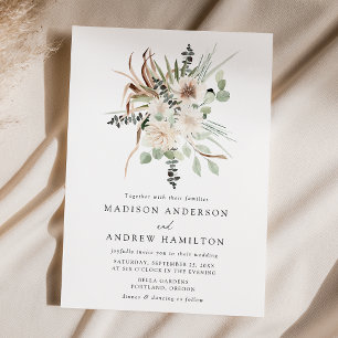 Convite Boho Neutral Flores Tropicais Casamento