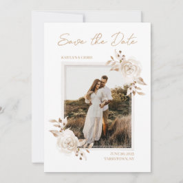 Convite Boho Neutral Watercolor Floral Salvar a Data