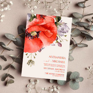 Convite Boho Neutral Watercolor Poppies Casamento