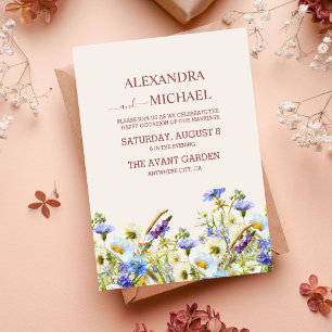 Convite Boho Neutral Watercolor Wildflower Weding Invita