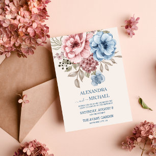 Convite Boho Neutral Watercolor Wildflower Weding Invitat
