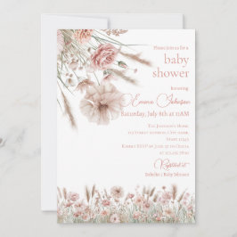 Convite Boho Neutral Wildflower Baby Shower Invitation