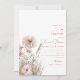 Convite Boho Neutral Wildflower Baby Shower Invitation
