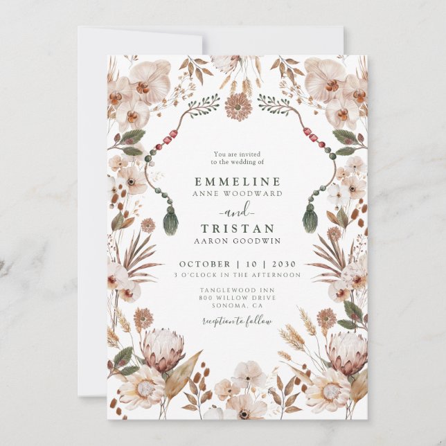 Convite Boho Neutral Wildflower Wedding (Frente)