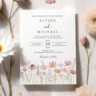 Convite Boho Neutro Floral de Flores Silvestres Casamento