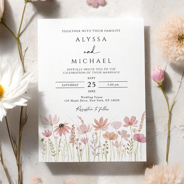 Convite Boho Neutro Floral de Flores Silvestres Casamento (Criador carregado)