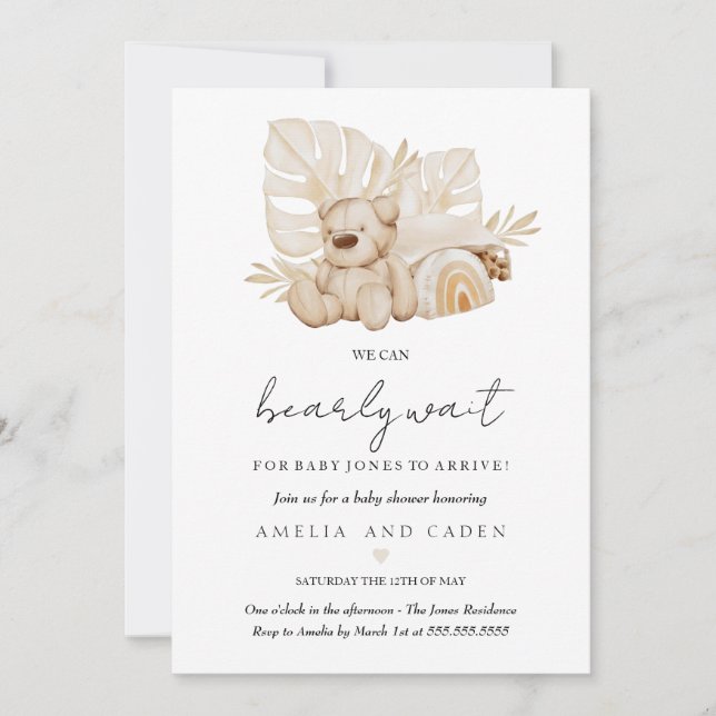 Convite Boho Neutro Que Podemos Banir Chá de fraldas De Es (Frente)