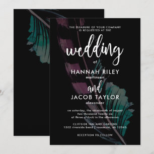 Convite Boho Noites Negra com Casamento de Penas