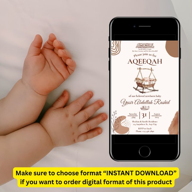 Convite Boho Nursery Baby Boy Muslim Aqiqah Aqeqa (Criador carregado)