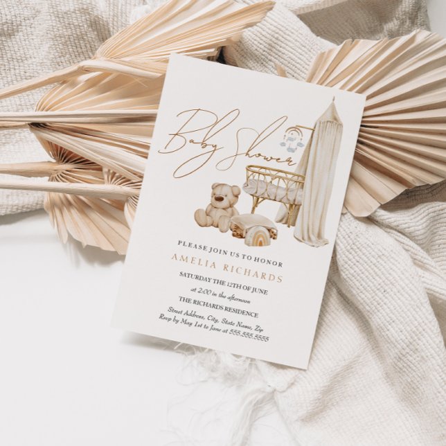 Convite Boho Nursery Blue Chá de fraldas (Criador carregado)