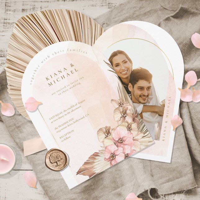 Convite Boho Oasis Wedding Photo Template Arch ID959 (Criador carregado)