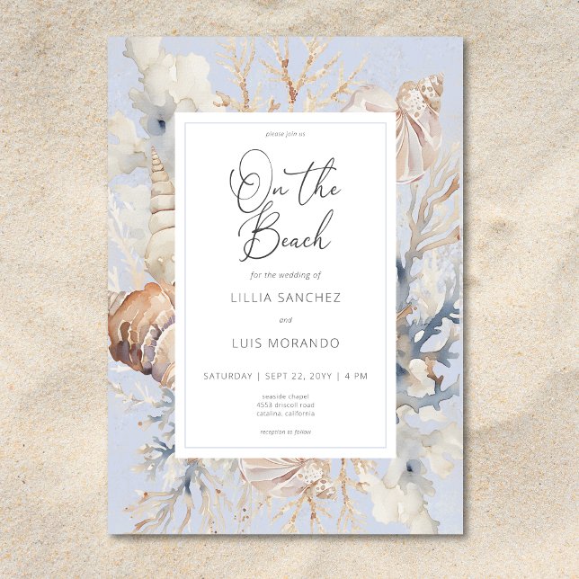Convite Boho Ocean Dusty Blue No Casamento Da Praia (Boho Ocean Dusty Blue On the Beach Wedding Invitation)