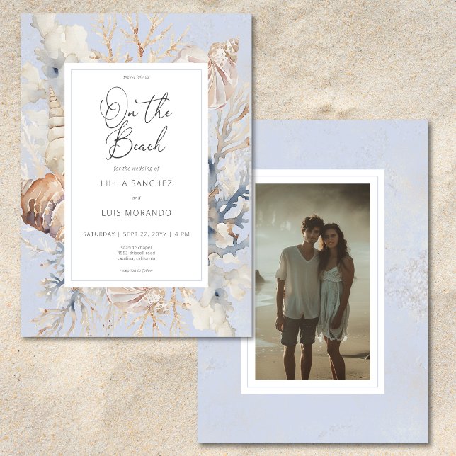 Convite Boho Ocean Dusty Blue No Casamento De Foto Na Prai (Criador carregado)