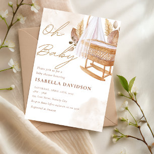 Convite Boho Oh Baby Neutral Nursery Chá de fraldas Crib