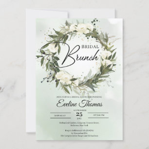 Convite Boho Olive foliage - rosas brancas - ouro Bridal