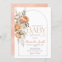 Boho Orange Flowers Girl Chá de fraldas Pampas Gra