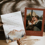 Convite Boho Outdoor Weding Date (Casamento Ao Ar Livre)<br><div class="desc">Este é um casamento de montanha, exceto o convite de data que apresenta uma bela cena de queda de aquarela e um elegante emparelhamento de fontes. Edite o texto mais* e todas as cores, exceto a cor da cena da montanha de aquarela. * as palavras "e" e "recepção a seguir"...</div>