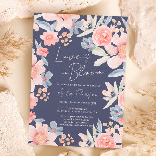 Convite Boho outono chá de panela elegante azul-floral ros