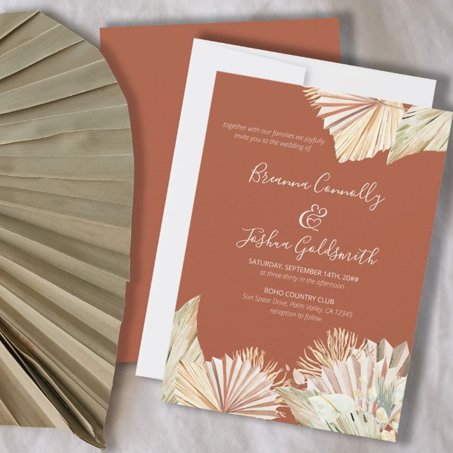 Convite Boho Palm Airy Foliage Terracotta Casamento Seco (Criador carregado)