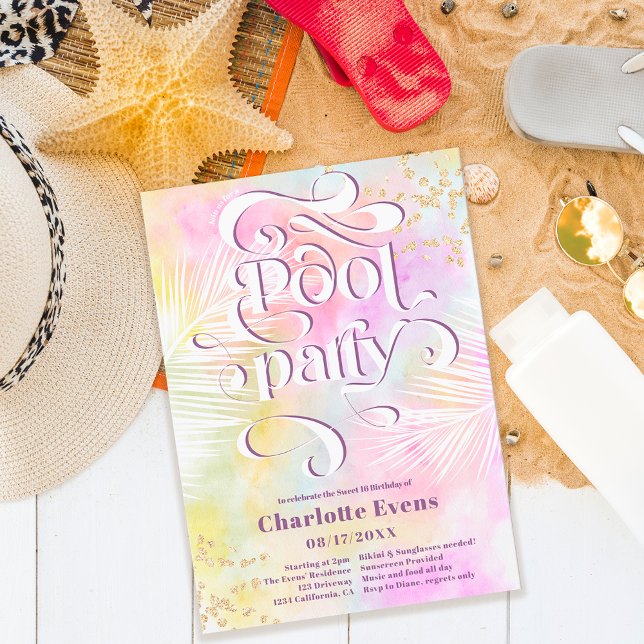 Convite Boho palm, diversão, piscina de festa, rodopia Swe (Criador carregado)