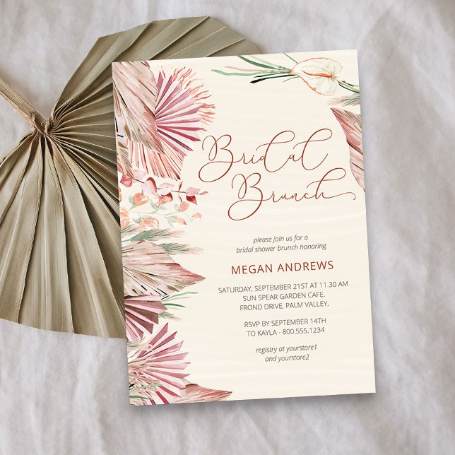 Convite Boho Palm Dried Tropical Foliage Bridal Brunch (Bridal Brunch invitation from my Boho Palm Bridal Shower Collection)